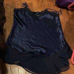 Navy Blue Satin Camisole with Lace Trim